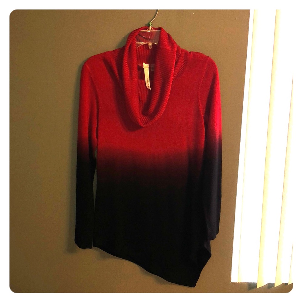 Cowl neck two tone sweater blouse!